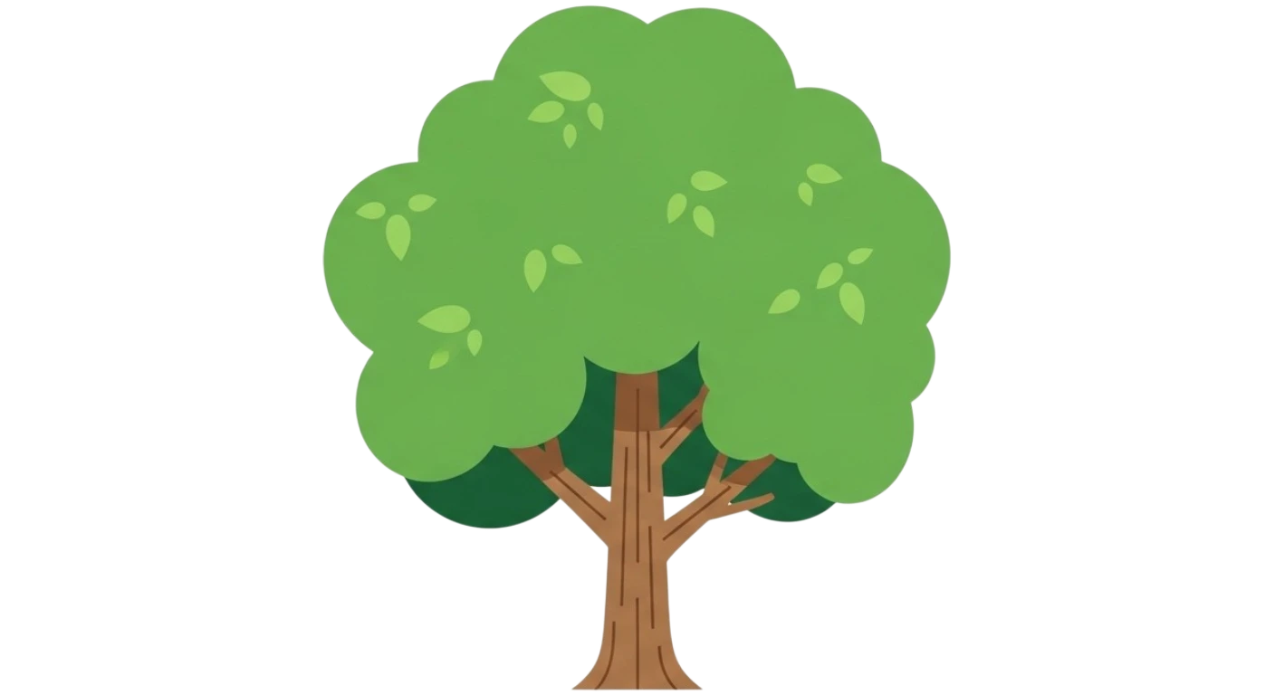 緑の葉が茂る大きな木のイラスト